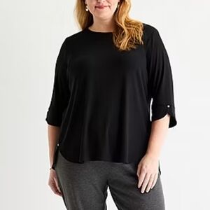 Liz Claiborne Black Plus Women Round Neck 3/4 Sleeve Tunic Top 2X